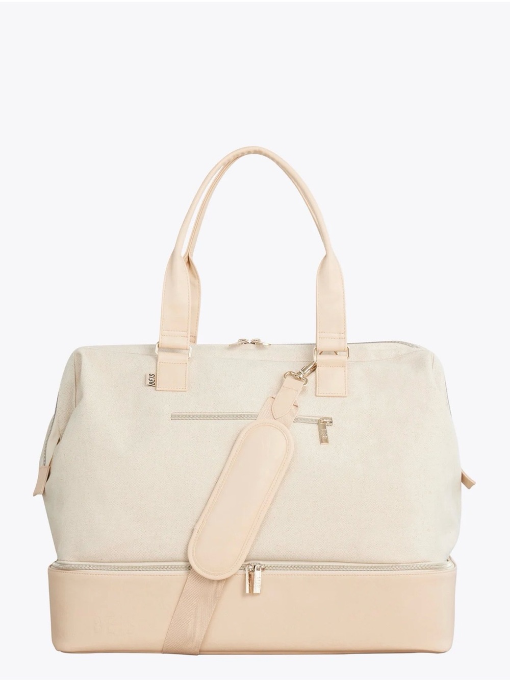 Beis weekender in beige- Neutral Two-Tone Travel Tote Bag - Cream